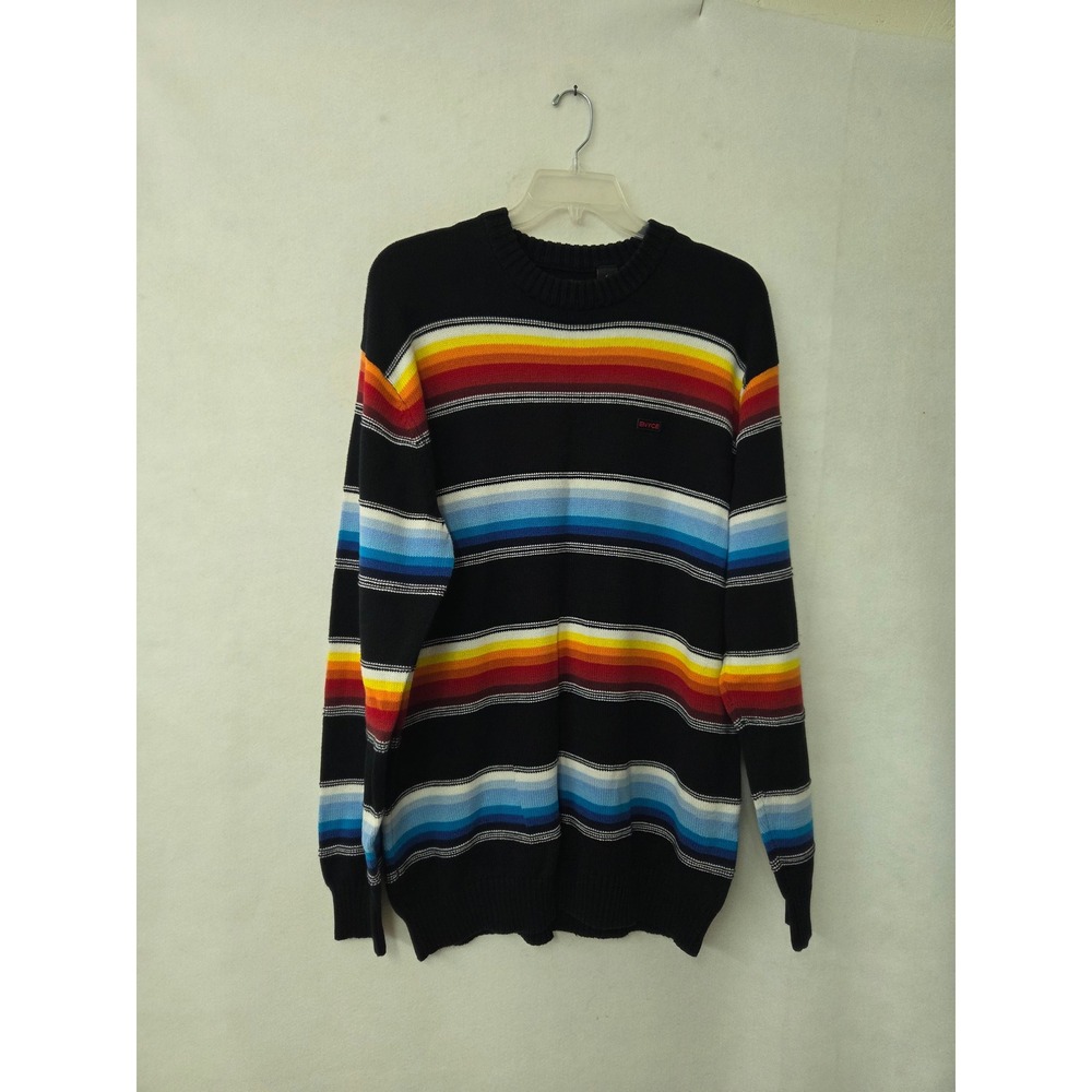 Enyce Knit Sweater Mens XL Black Rainbow Stripe Long Sleeve Streetwear 90s Vtg